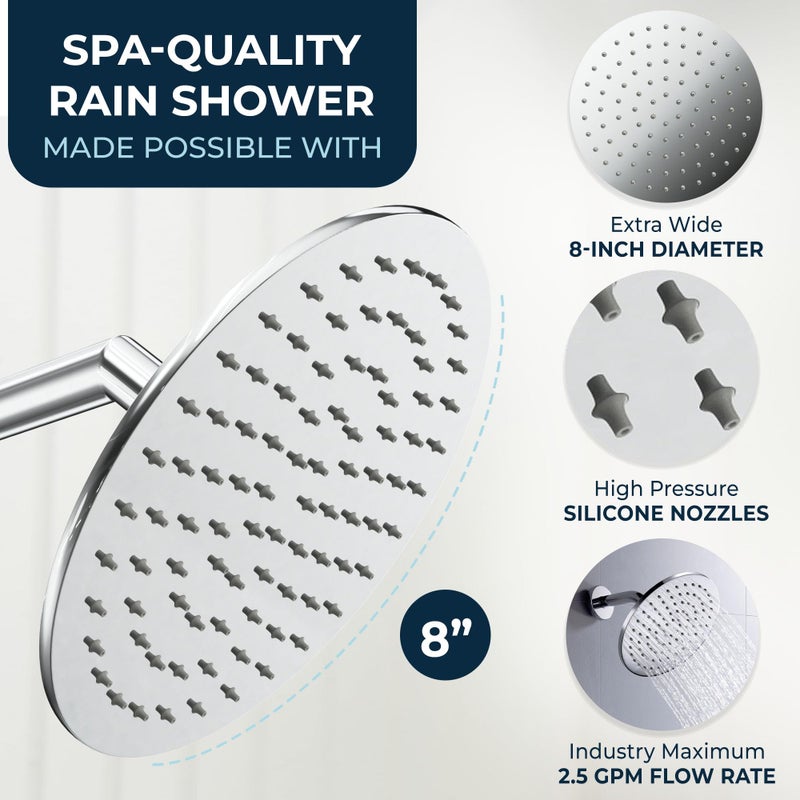 HammerHead Showers رأس دش هامر هيد® معدني صلب 8 بوصة بتقنية المطر - كروم - رأس دش مطري - 2.5 جالون في الدقيقة رأس دش عالي التدفق مُحسّن للضغط - رؤوس دش مطر كبيرة دائرية - Image 3
